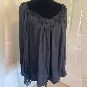 Mustard Seed Black Lace Silky Blouse - Large